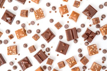 Variety of tasty toffees on white background sweet treats food photography aesthetic view