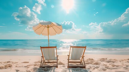 Obraz premium Tropical beach with palm trees and sand. Summer vacation background