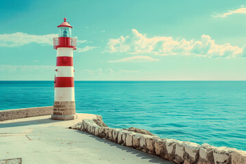 Coastal lighthouse scene with ocean views