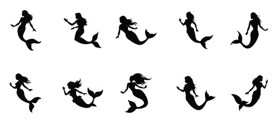 Mermaid Silhouette Clipart | Fantasy Ocean Art | Underwater Fairy Tale