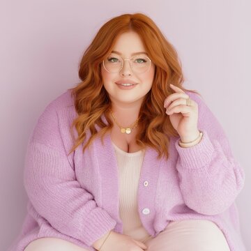 woman in purple sweater wearing glasses