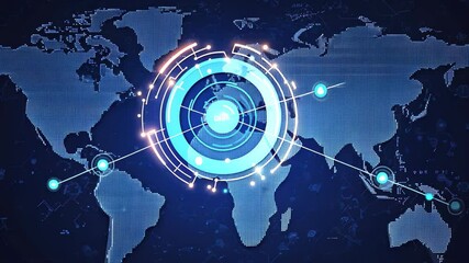 Data processing and security key icon over global map in digital technology environment, key icon and data processing over world map - Powered by Adobe