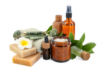 Different body care products isolated on white