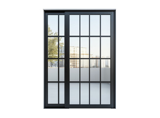 Modern Black Framed Window with Open Glass Panels on Transparent Background

