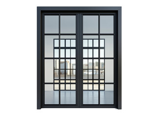 Modern Black Framed Window with Open Glass Panels on Transparent Background

