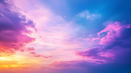 Fototapeta premium Dramatic Sunset Sky with Pink Purple and Blue Clouds Displaying Vibrant Colors in an Atmospheric Landscape