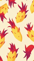 A Vibrant Dragon Fruit Pattern Seamless Design.  A Fresh and Delicious Tropical Fruit Illustration.  Colorful Exotic Fruit Art