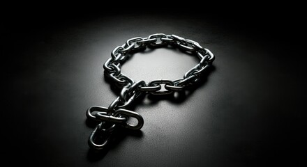 Metal chain shaped into Christian cross on dark background