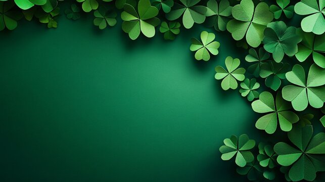 Vibrant green shamrocks scattered on a lively backdrop, ideal for St. Patrick's Day designs, spring events, or themes of luck and renewal.