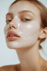 Girl with moisturized skin on a white background