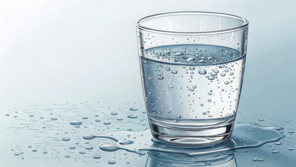 Realistic glass of cold water with tiny droplets, hydration concept