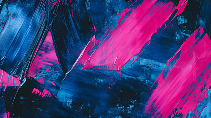 Dynamic brushstrokes of deep blue and vibrant pink create an abstract art piece