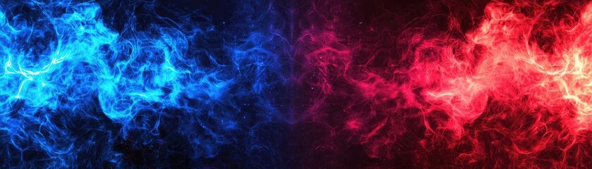 Fototapeta premium Blue and red fire clashing, abstract background