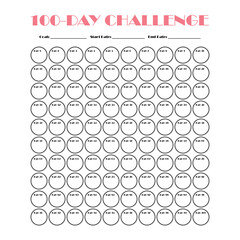 100 Day challenge calendar and goal Planner. Daily tracker with motivation word and goals. Plan your day make dream happen. Habit Tracker. Minimalist simple planner.