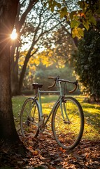 Fototapeta premium Autumnal Park Bicycle Sunset Ride