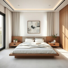 Modern luxury bedroom interior in minimal scandinavian style