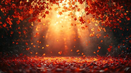 Autumn leaves trail golden sunset high resolution hd image