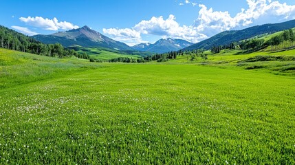 Fototapeta premium Mountain meadow summer landscape, wildflowers, scenic vista
