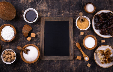 Various sugar replacement, healthy sweetener concept