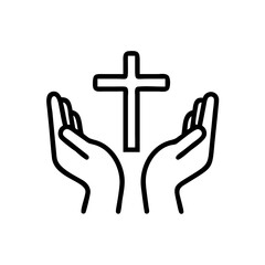 Hands holding a wooden cross with reverence in a minimalist style