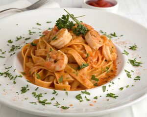 Delicious Creamy Shrimp Fettuccine Pasta with Tomato Sauce – Best Italian Seafood Recipe