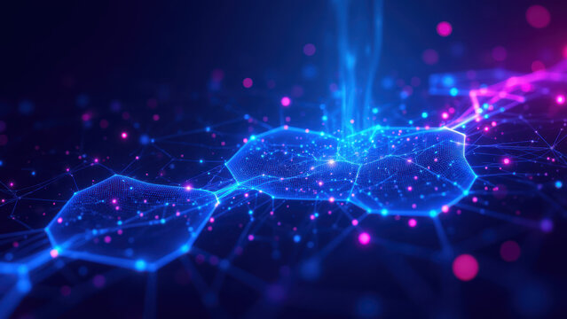 A digital visualization of interconnected nodes representing a CI/CD system or DevOps toolchain with elements like Kubernetes and Docker containers.