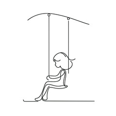 Girl swinging icon with joy, playful moments concept, line drawing