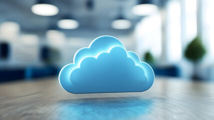 A blue cloud with a white outline is on a wooden table