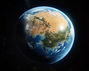 Fototapeta premium terraformed Mars with oceans and forests, showing abundant vegetation and a vivid blue sea under Martian sky