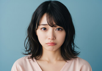 口元をゆがませた感傷的な表情の若い女性