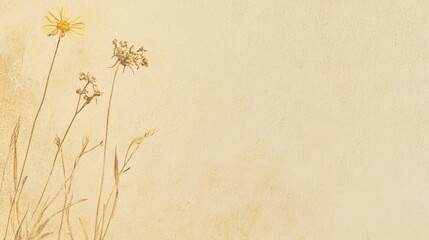 Vintage Botanical Art Print of Pressed Flowers and Grasses on Aged Paper