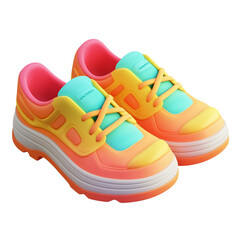 Colorful Gradient Sneakers with Chunky Sole and Modern Design on Transparent Background