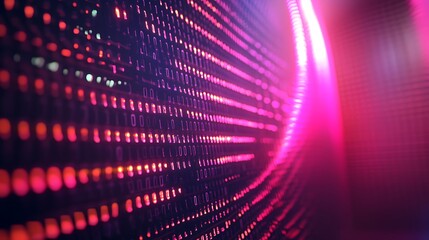 Glowing neon matrix of binary digits and streaming data, futuristic digital background for technology concepts