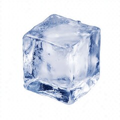 Close-up of a single ice cube with crystal-clear texture, perfect for cooling and beverage themes