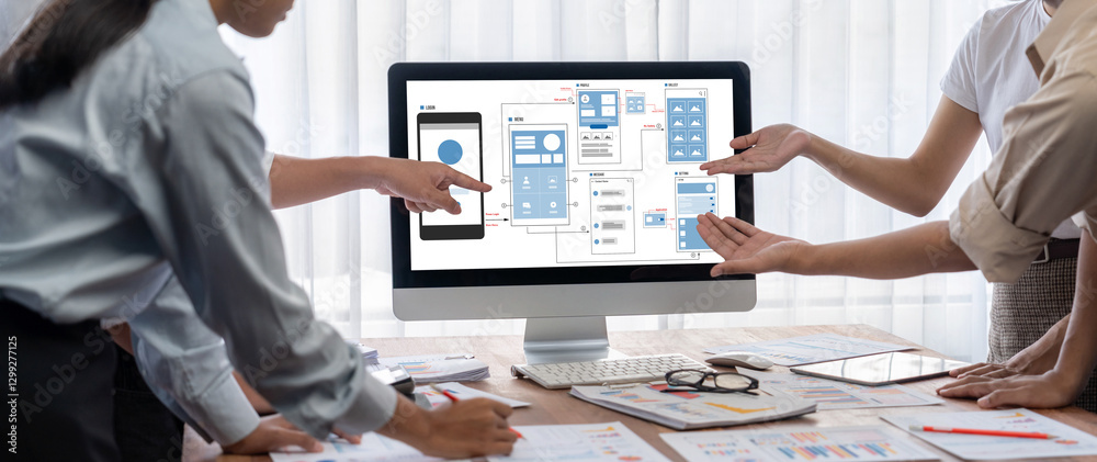 Aufkleber UX UI design process for brisk mobile application and website . Creative prototype of wireframe for professional app developer .
