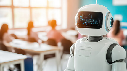 Robot assisting in classroom education, future learning with technology