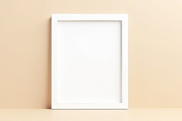 Empty White Picture Frame Mockup on Beige Background