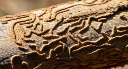Close-up of tree trunk with intricate termite trails