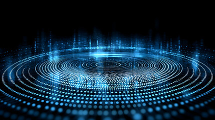 Fototapeta premium Abstract Digital Technology Concept Displaying Blue Glowing Circles and Data Networks in Dark Background