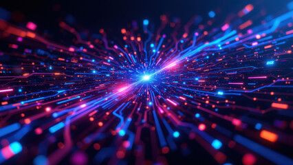 Fototapeta premium Futuristic digital network with vibrant colors representing cloud computing technology and IT infrastructure.