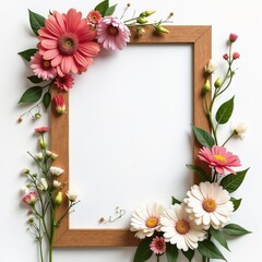 Floral wooden frame with ample copy space for mockup design