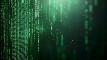 Abstract Digital Data Stream With Green Light Particles on Dark Background