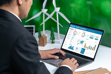 Computer software for website traffic analytics data on computer screen. Concept of SEO search...