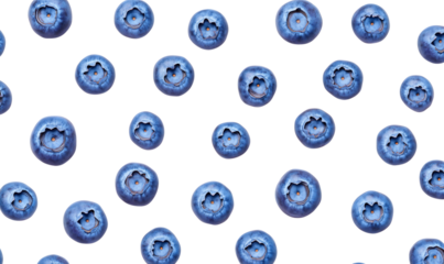 Seamless pattern of fresh blueberries isolated on a transparent background. High-quality texture with vibrant blue tones, perfect for food packaging, digital designs, textiles, and health-related proj