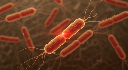 Microscopic Bacteria Dividing with Flagella in 3d Render