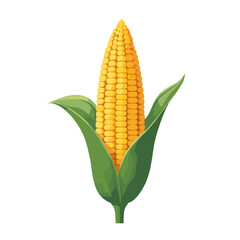 Obraz premium A vibrant illustration presents a whole ear of corn complete with green husk leaves rendered in a charming flat vector style