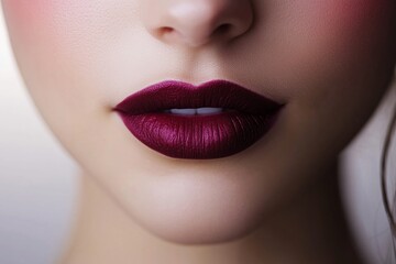 Fototapeta premium Close-up of female lips with dark red lipstick and smooth skin