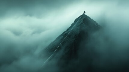 Conquering the Misty Peak: A Climber's Triumph in the Clouds
