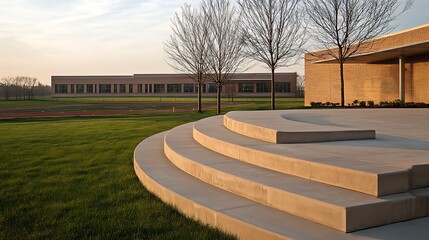 Modern high school outdoor gathering space with sleek design and student-friendly environment