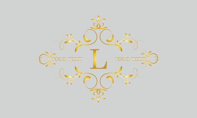 Vector decorative frame. Elegant element for design template, place for text and letter L. Floral logo, emblem, business sign.
